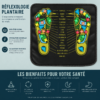 Carte des zones réflexes de la voûte plantaire imprimée sur le tapis d'acupression