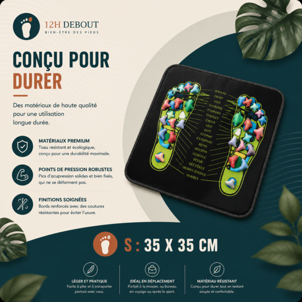 Tapis d'acupression 12H DEBOUT taille S, 35 x 35 cm