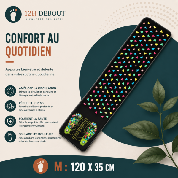 Tapis d'acupression 12H DEBOUT taille M, 120 x 35 cm
